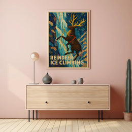 Reindeer Ice Climbing Adventure Fantasy Poster