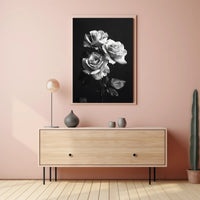 Elegant Black and White Rose Art Poster PosterGoat