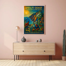 Amalfi Coast Vintage Travel Poster: Vibrant Seaside Art