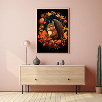Whimsical Autumn Squirrel Poster: Cozy Fall Decor