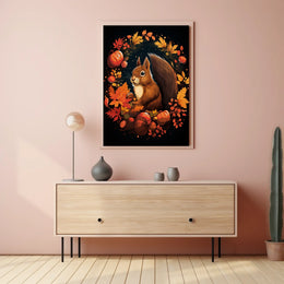 Whimsical Autumn Squirrel Poster: Cozy Fall Decor