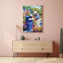 postal worker placing letters Poster