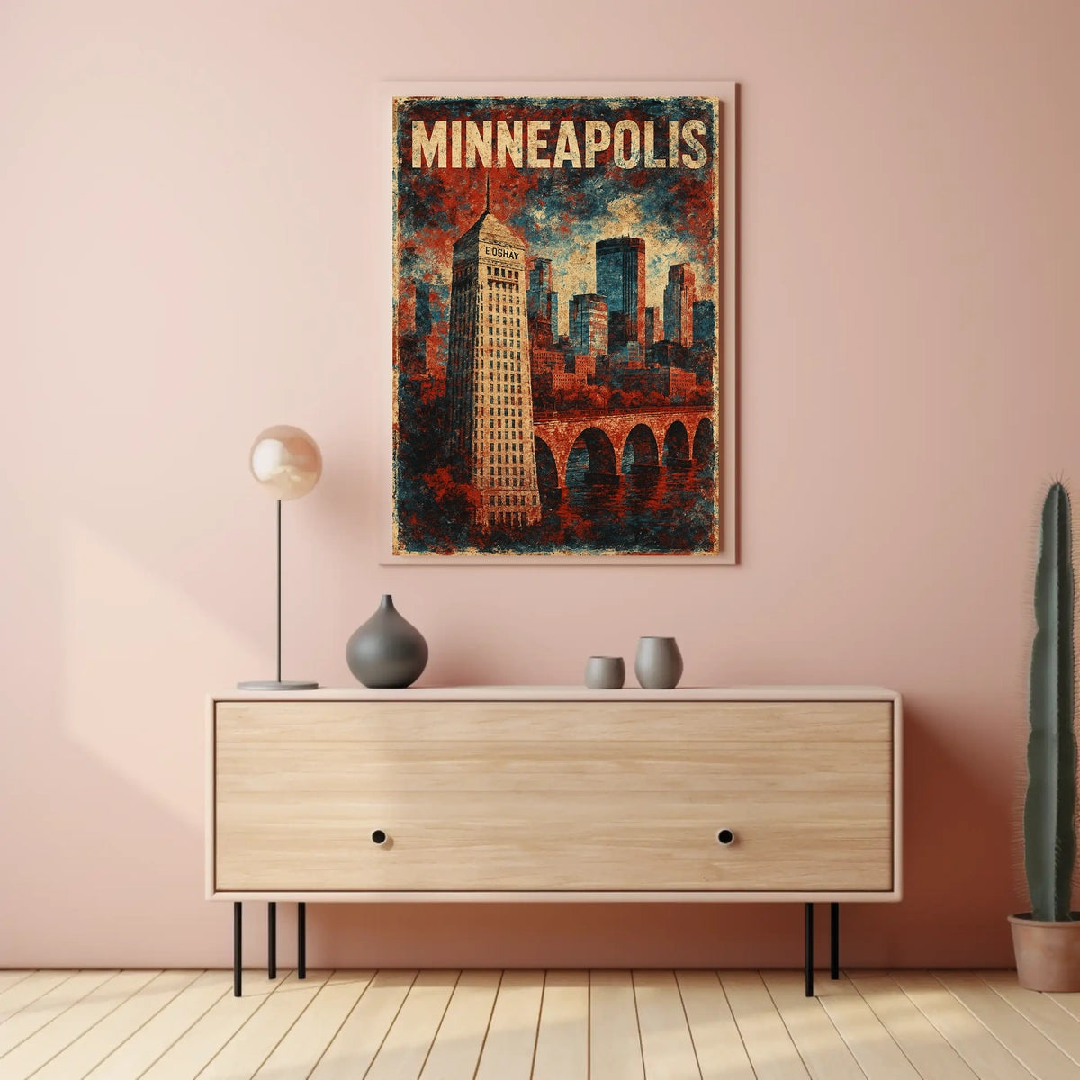 Minneapolis Skyline Cityscape Modern Travel Poster