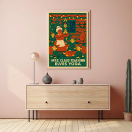 Mrs. Claus Teaching Elves Yoga Poster