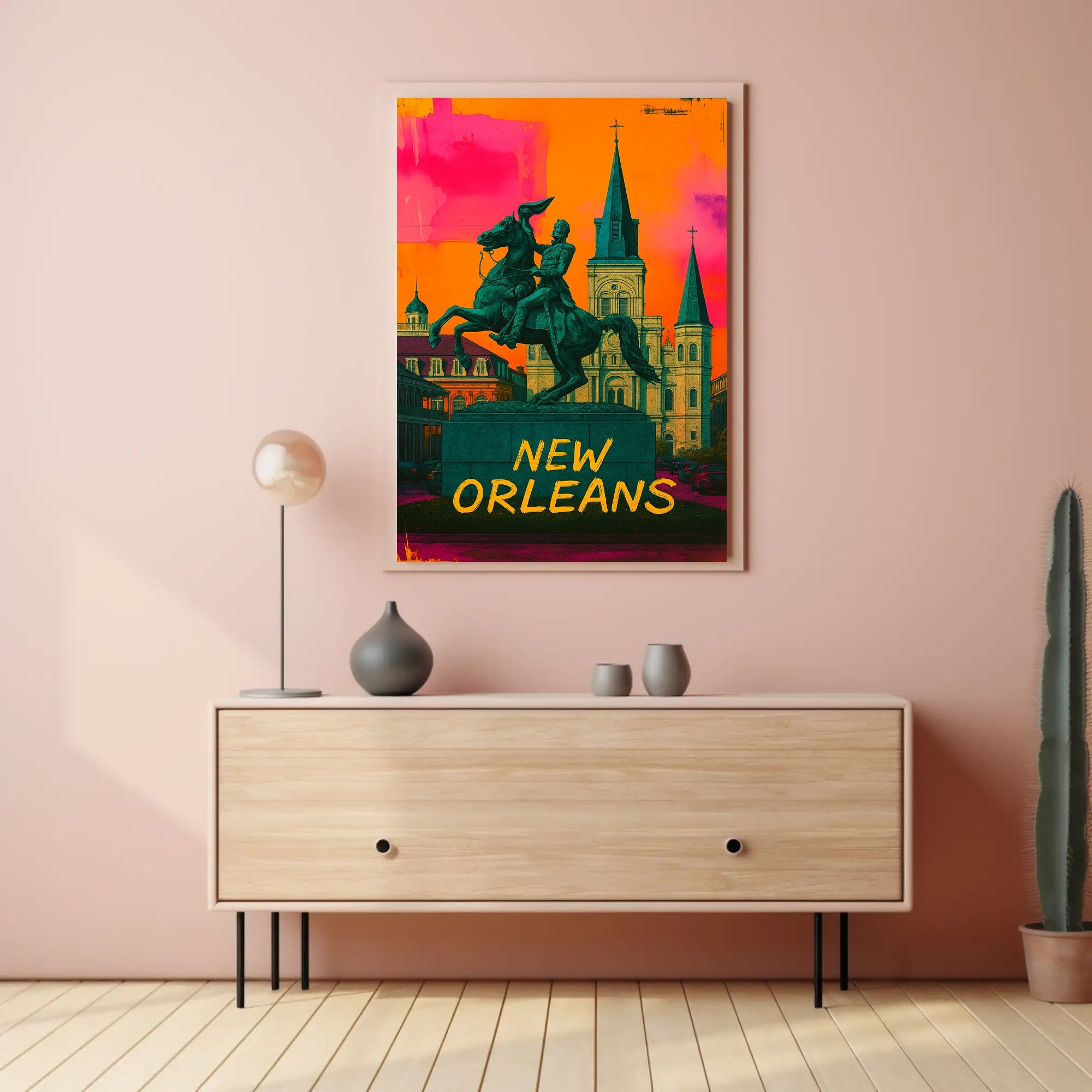 Vibrant Equestrian Statue New Orleans Urban Cityscape Poster