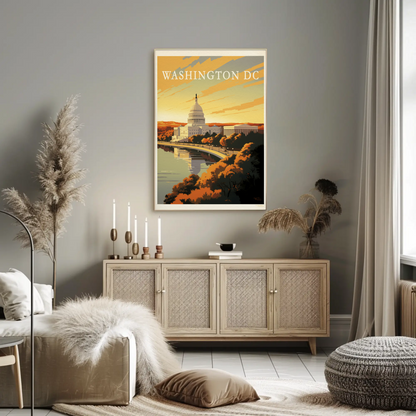 Washington DC Capitol Waterfront Sunset Travel Poster