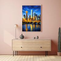 Illuminated Cityscape at Dusk Poster PosterGoat