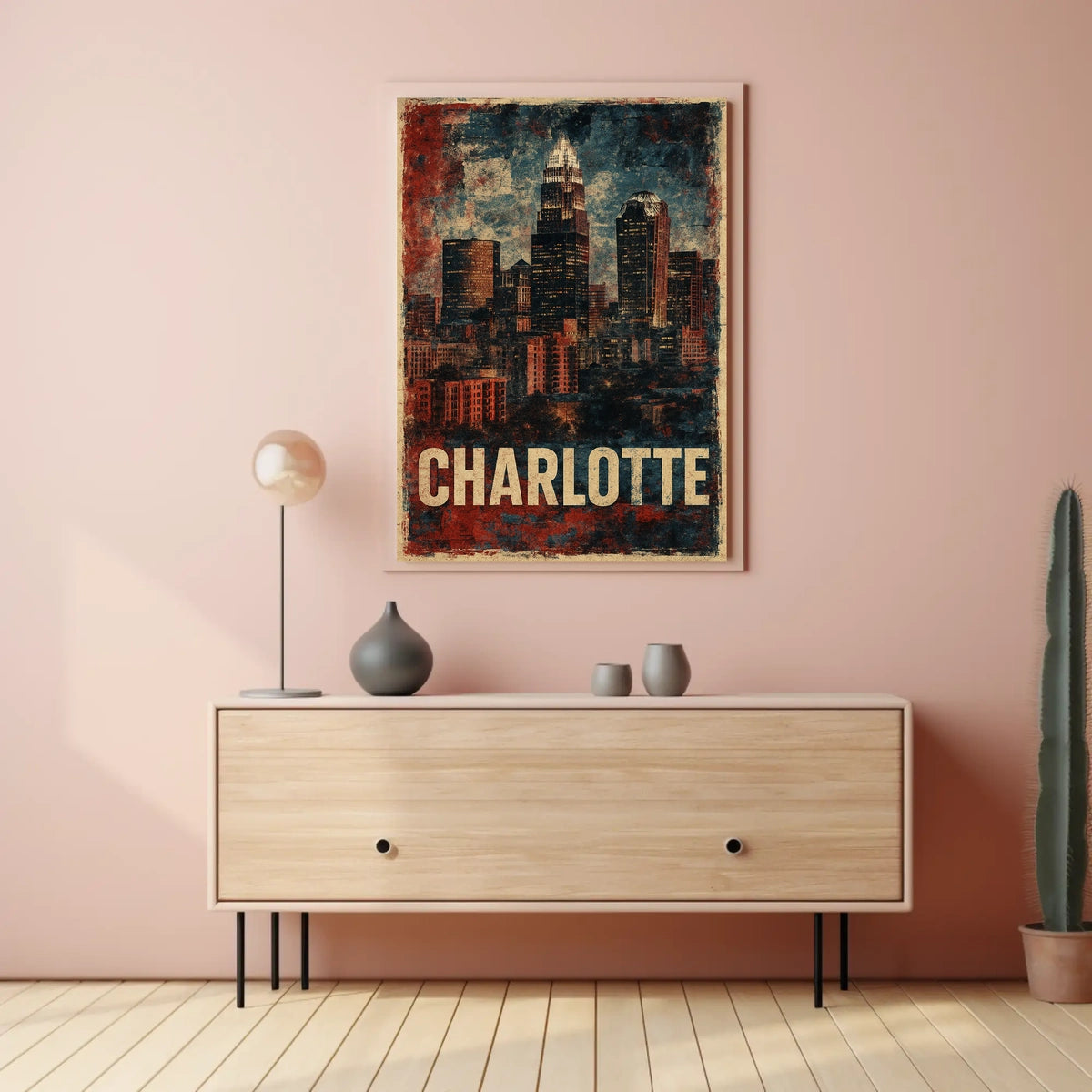 Charlotte Skyline Vintage Urban Retro Collectors Poster