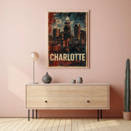 Charlotte Skyline Vintage Urban Retro Collectors Poster