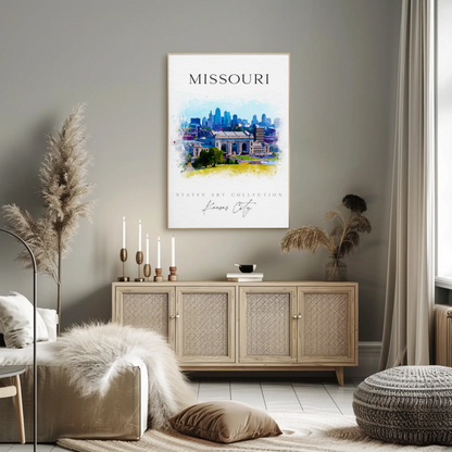 Kansas City Missouri Skyline Watercolor Poster Poster