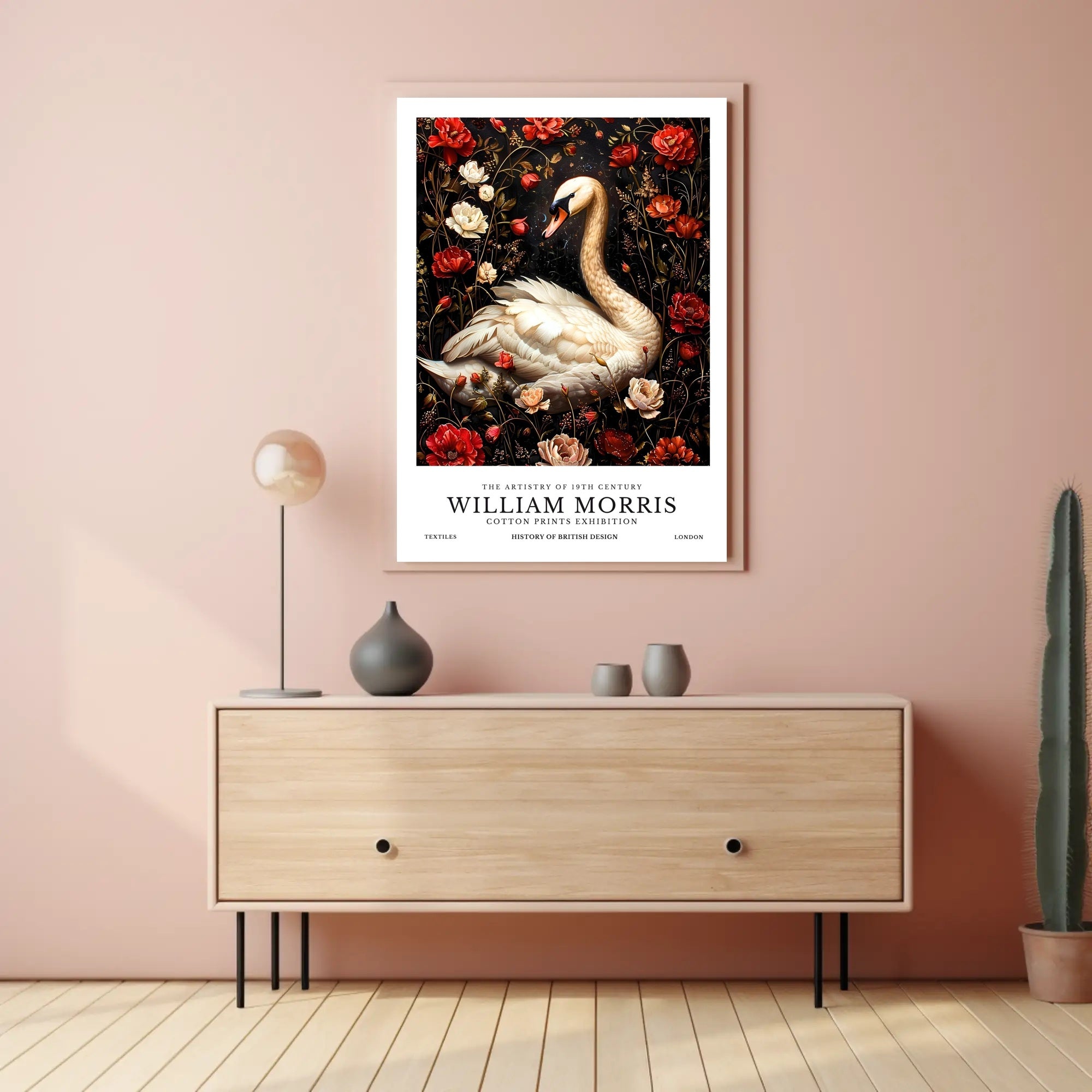 Swan and Floral Elegance, Arts and Crafts Poster