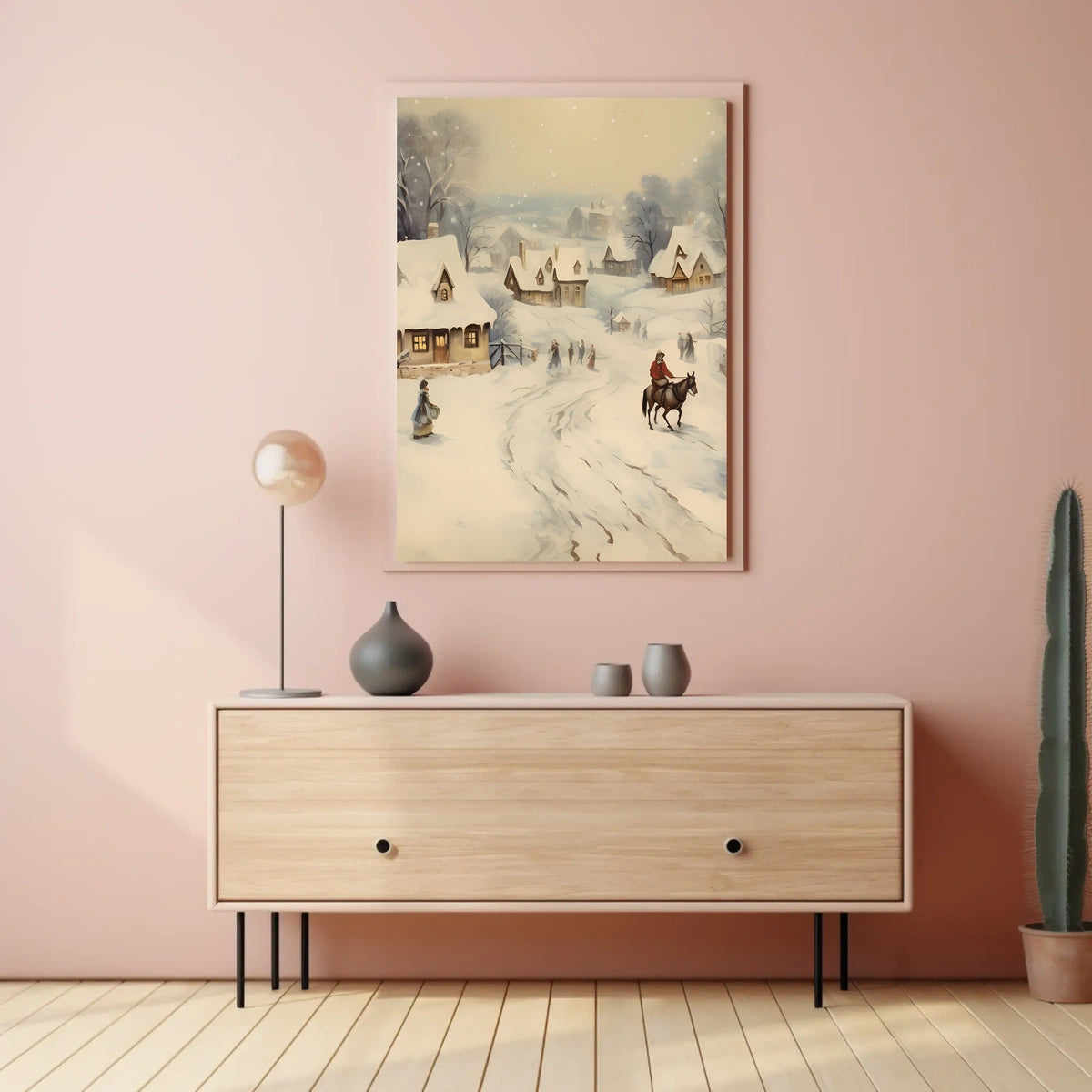 Winter Village Scene Poster