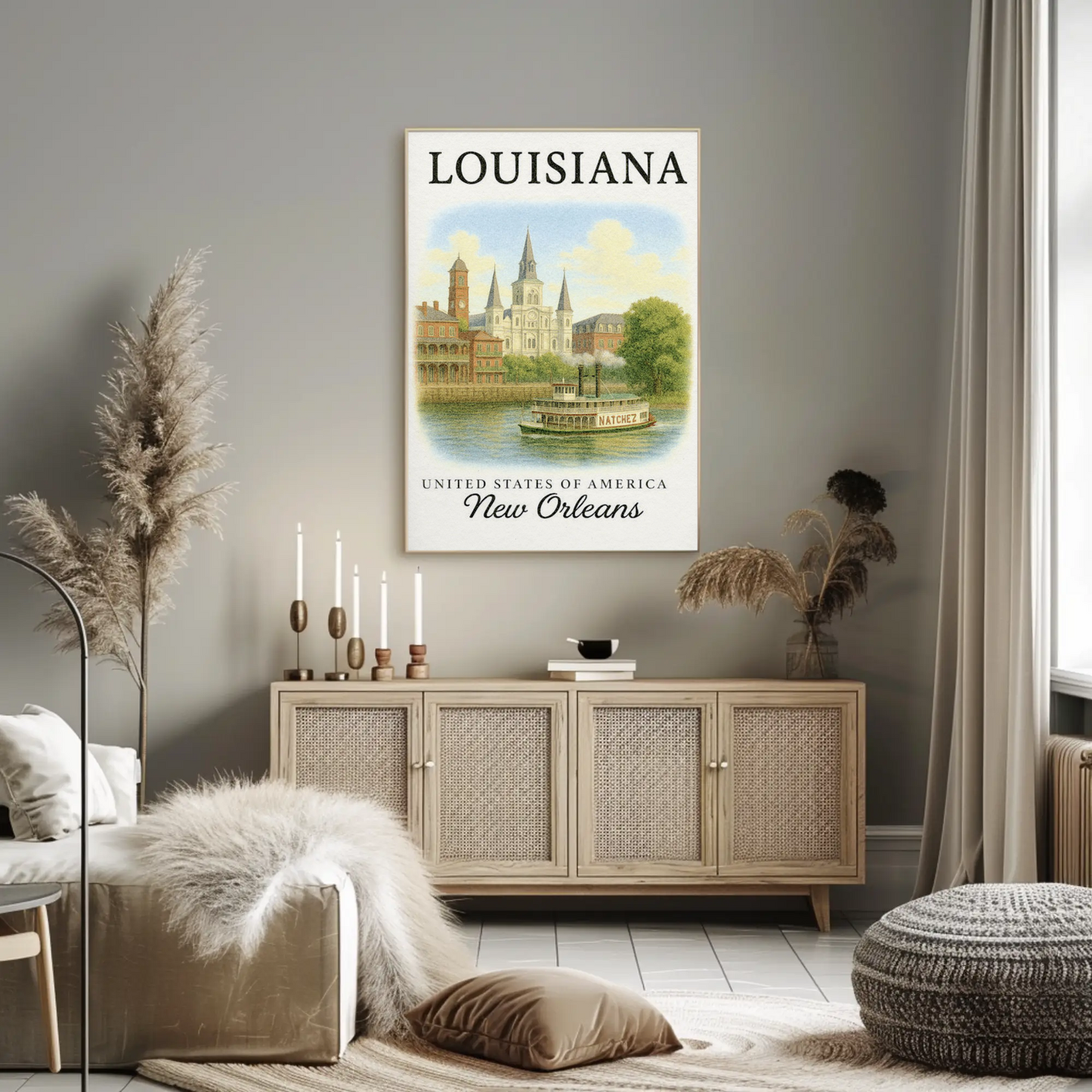 New Orleans Louisiana Cathedral Steamboat River Poster