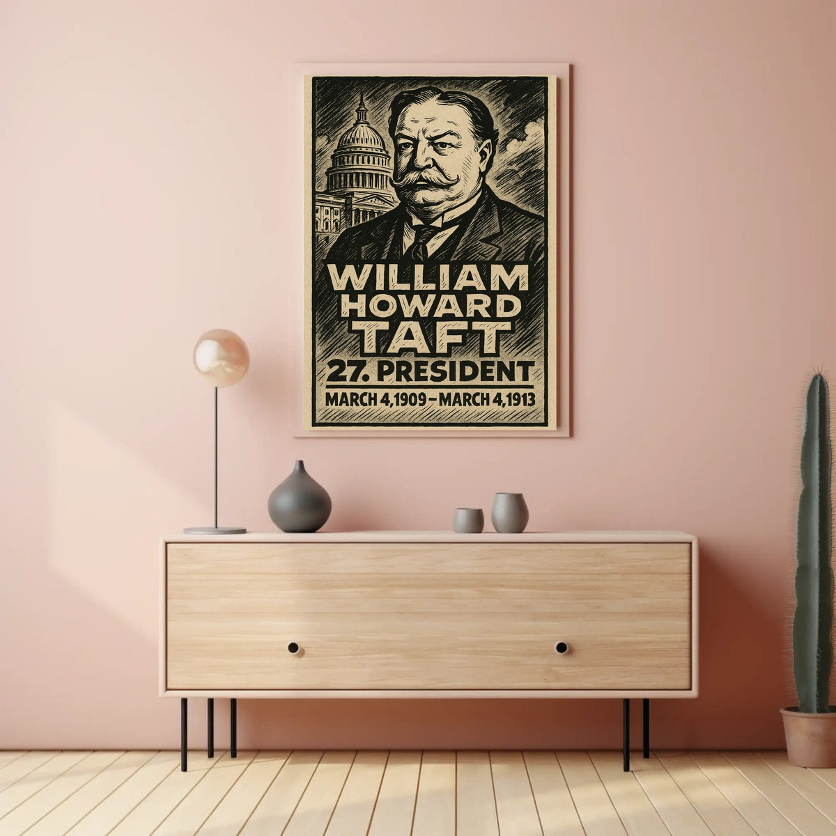 William Howard Taft 27th President of the United States B & W Comic Sketch Poster