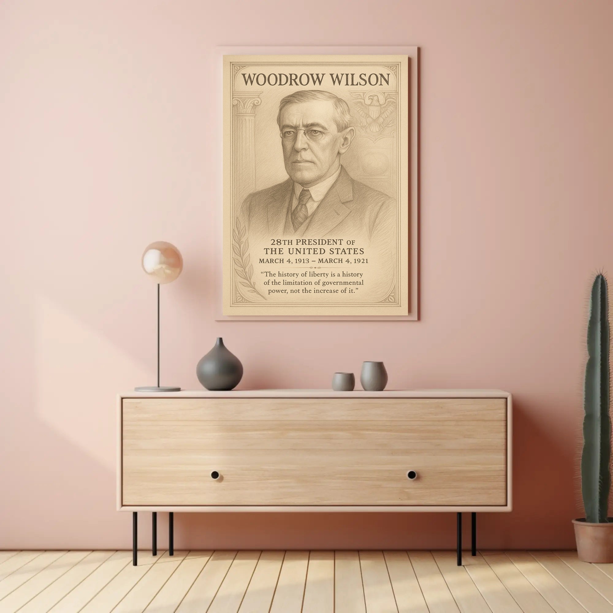 Woodrow Wilson 28th President Sketch Poster Art Print for Home Decor PosterGoat