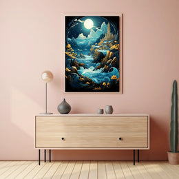 Mystical Moonlit Landscape Fantasy Art Poster
