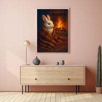Cozy Rabbit By The Fireplace Poster