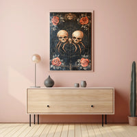Macabre Gothic Skulls with Roses Artistic Pop Culture Poster