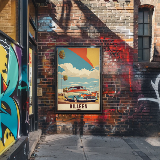 Killeen Texas Classic Car Palm Drive Vintage Travel Poster