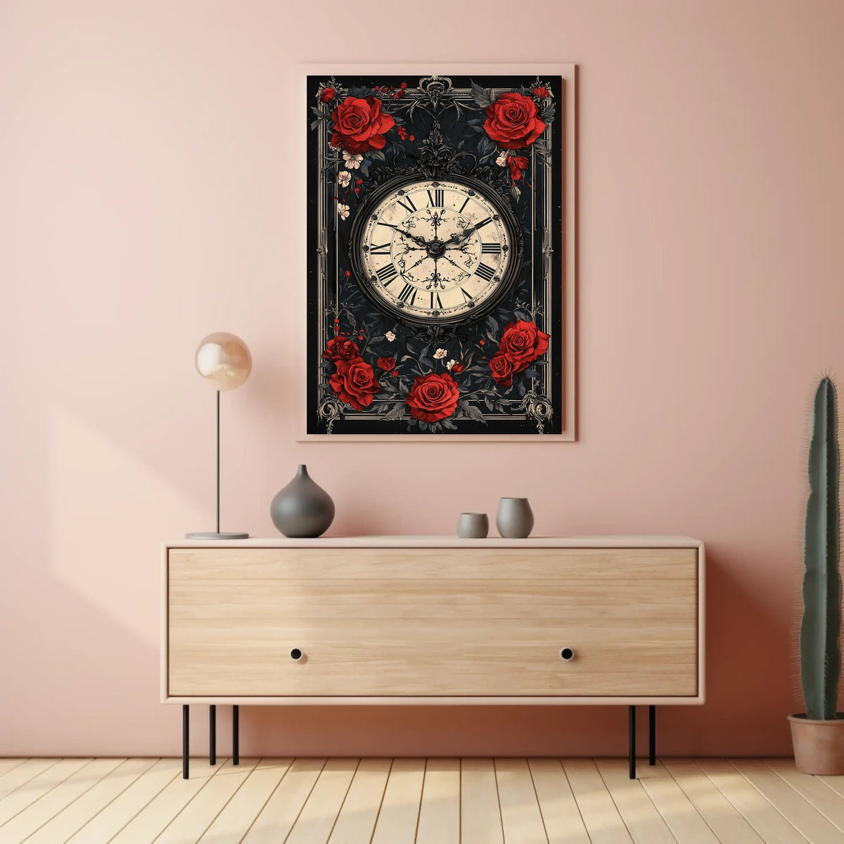 Vintage Clock with Roses in Artistic, Heritage Poster