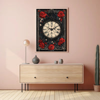 Vintage Clock with Roses in Artistic, Heritage Poster
