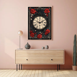 Vintage Clock with Roses in Artistic, Heritage Poster