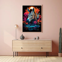 Vibrant Zebras in Dreamlike African Landscape Poster
