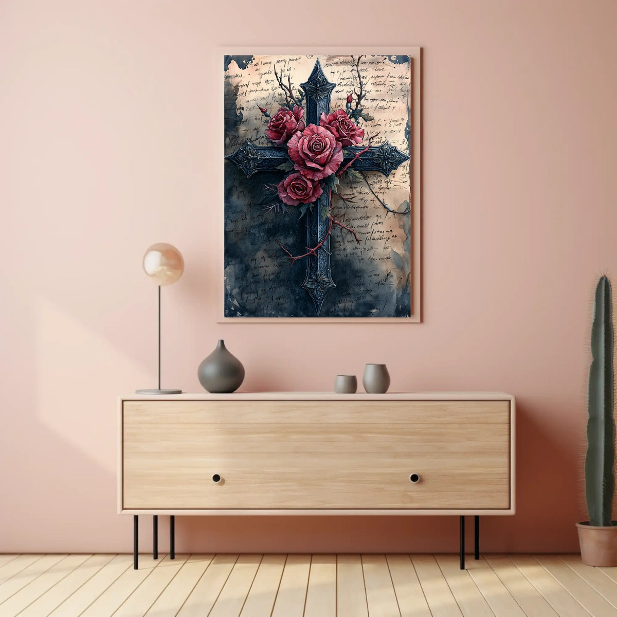 Gothic Cross With Roses Design Poster