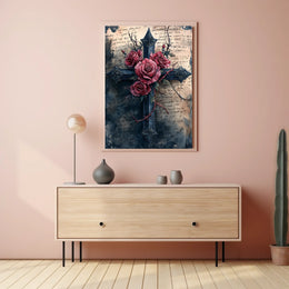 Gothic Cross With Roses Design Poster