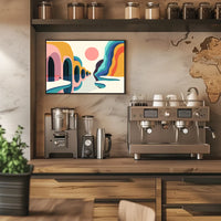 Vibrant Abstract Landscape Poster with Surreal Caves