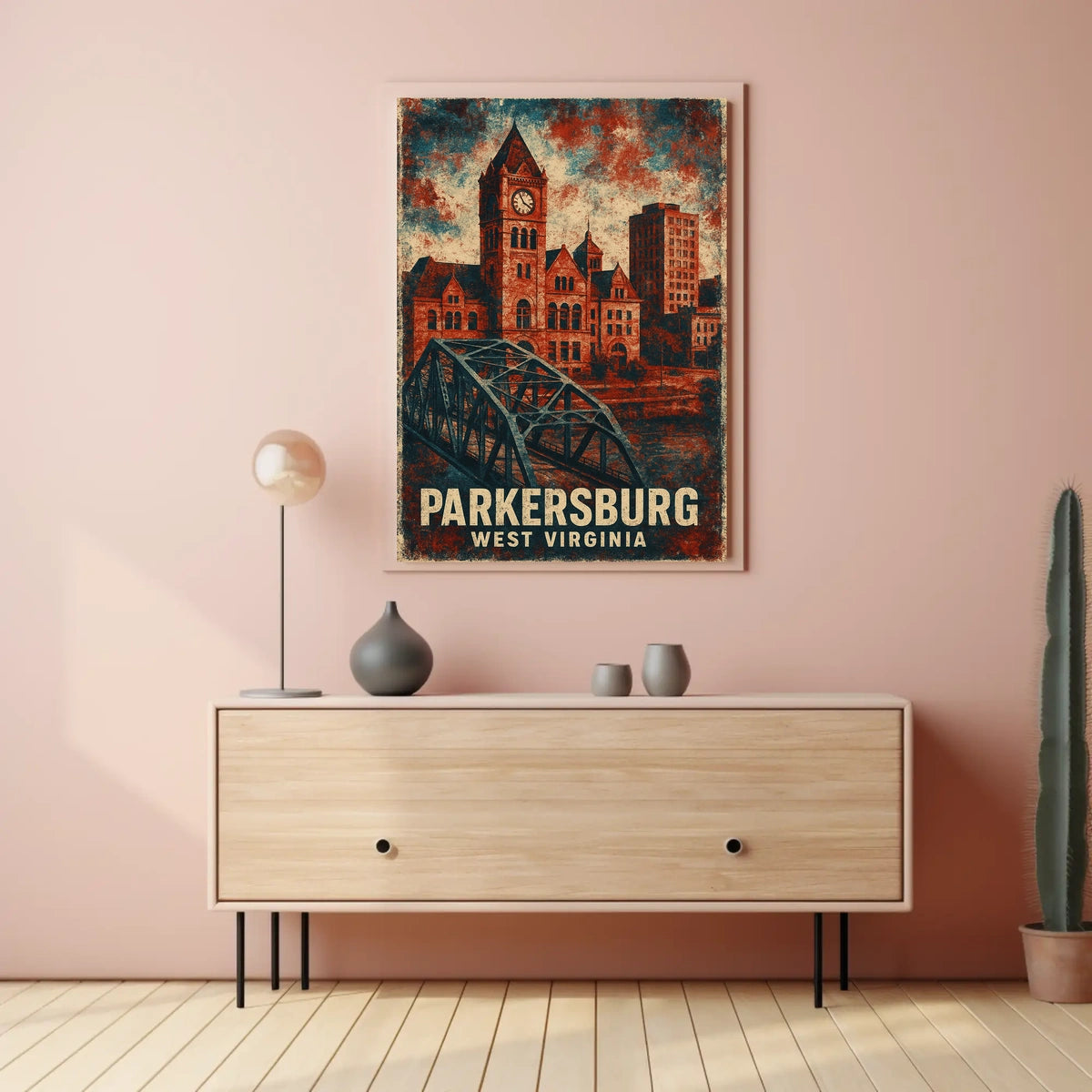 Parkersburg WV Scenic Vintage River Town Collectors Poster