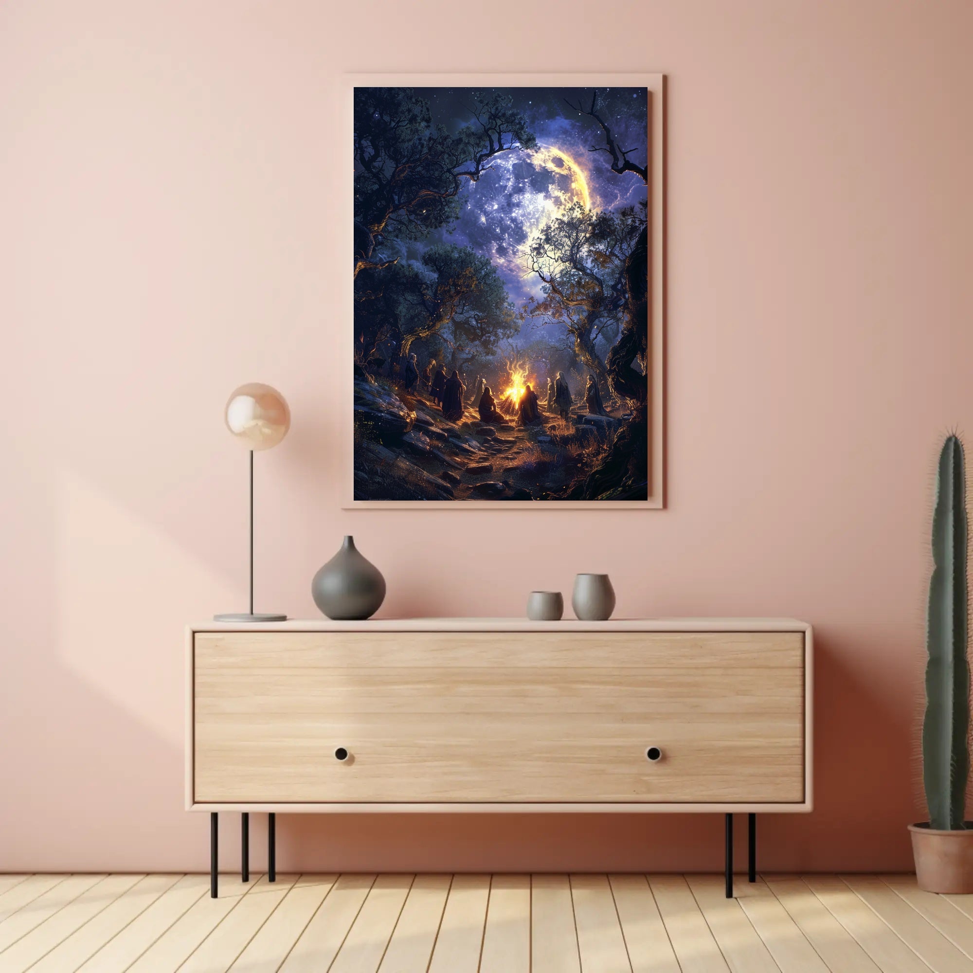 Mystical Moonlit Forest Gathering Fantasy or Mythology Poster PosterGoat