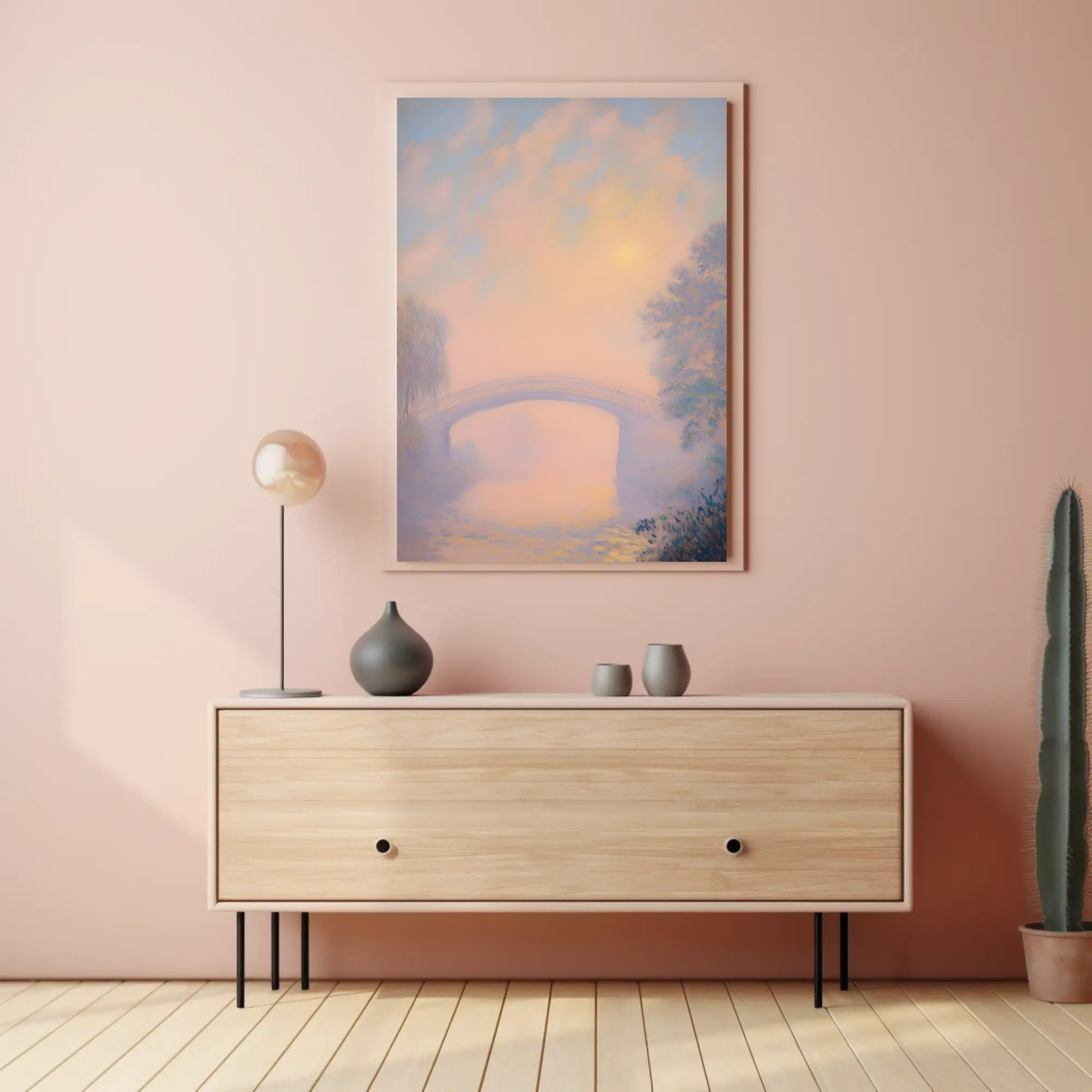 Bridge Sunrise Poster Vintage Pastel Landscape Print