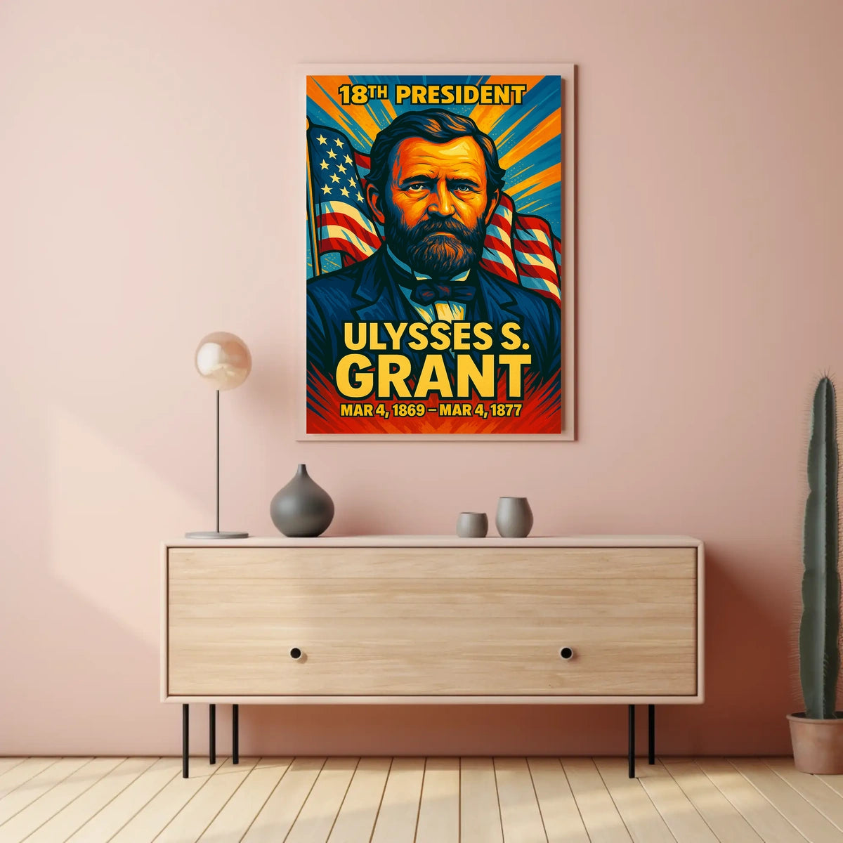 Ulysses S. Grant 18th President of the United States Colorful Comic Book Style Poster