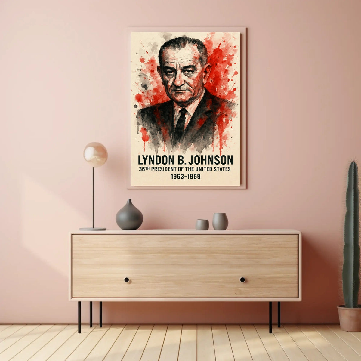 Lyndon B. Johnson Watercolor Presidential Historical or Presidential Poster