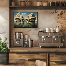 Surreal Faces in Water Abstract Artistic Poster