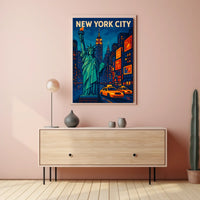 New York City Nights Poster Neon Skyline Wall Art Decor
