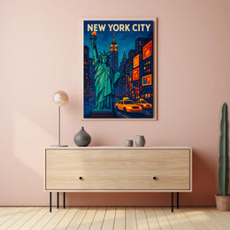 New York City Nights Poster Neon Skyline Wall Art Decor