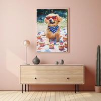 Golden Retriever Puppy Wearing Red Sunglasses Poster