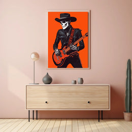 Skeletal Cowboy Illustration Rock Western Vibrant Poster