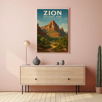 Zion National Park Vintage Red Rock Landscape Poster PosterGoat