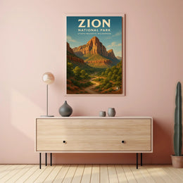 Zion National Park Vintage Red Rock Landscape Poster PosterGoat
