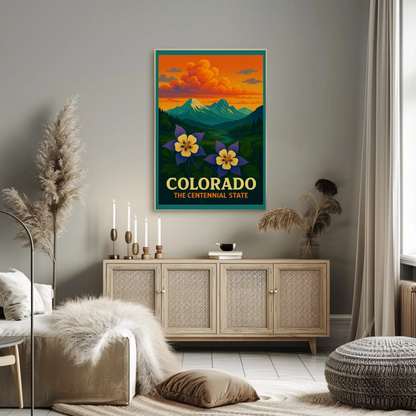 Colorado Centennial State Flowers Sunset Travel Poster