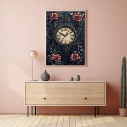Vintage Clock and Roses Artistic Wall Art Poster