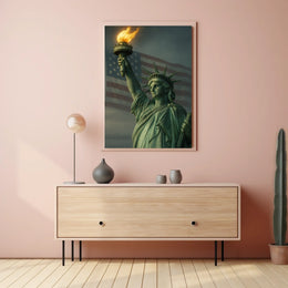 The Statue of Liberty and the American Flag Poster