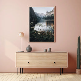 Serene Alpine Lake Photorealistic Nature Poster Art