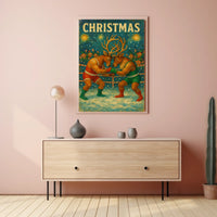 Festive Boxing Reindeer Christmas Whimsical Animal Poster