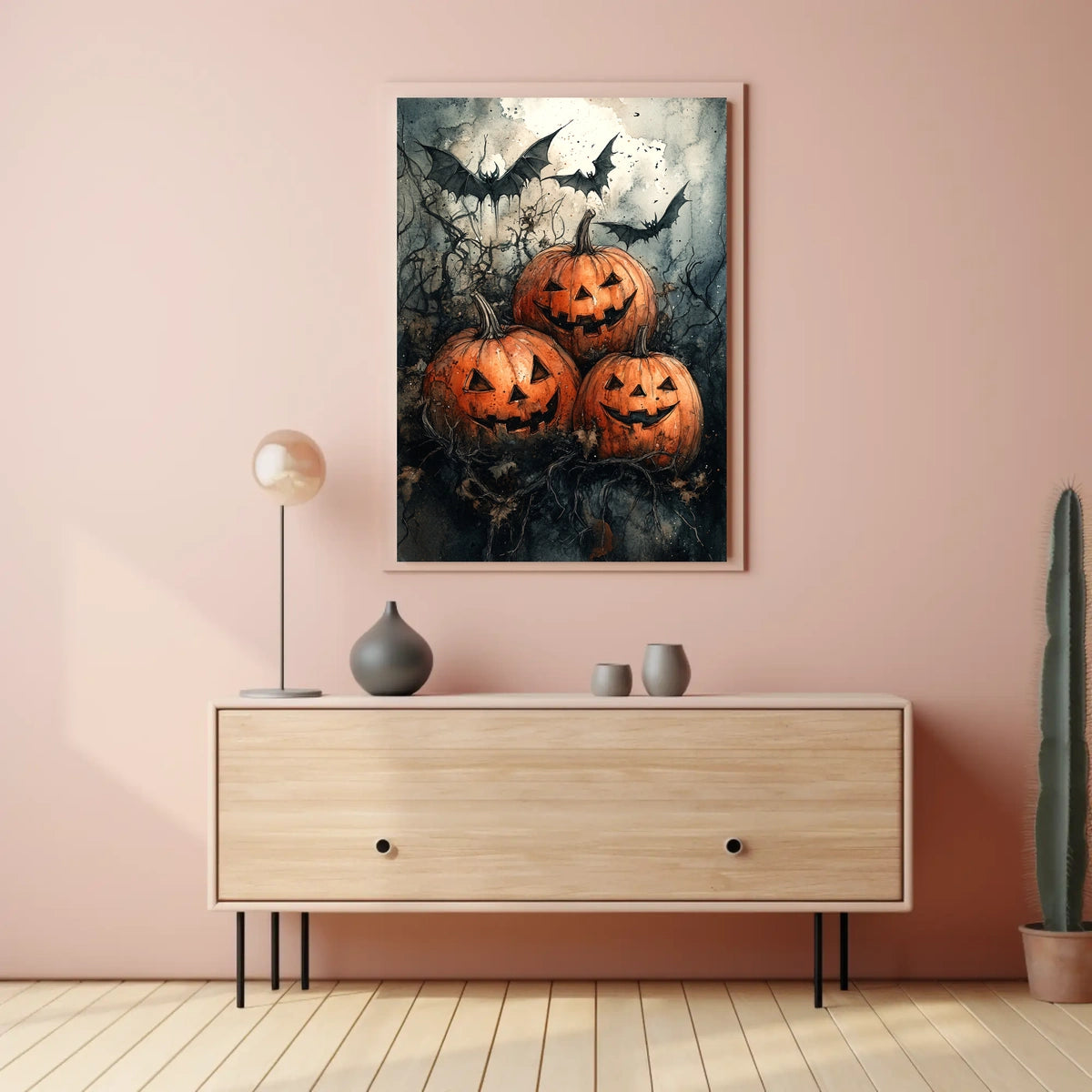 Halloween Jack-o'-lantern Bats Gathering Art Print Poster