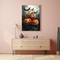 Halloween Jack-o'-lantern Bats Gathering Art Print Poster