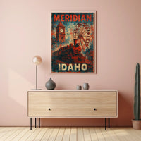 Meridian Idaho Steam Locomotive Vintage Poster